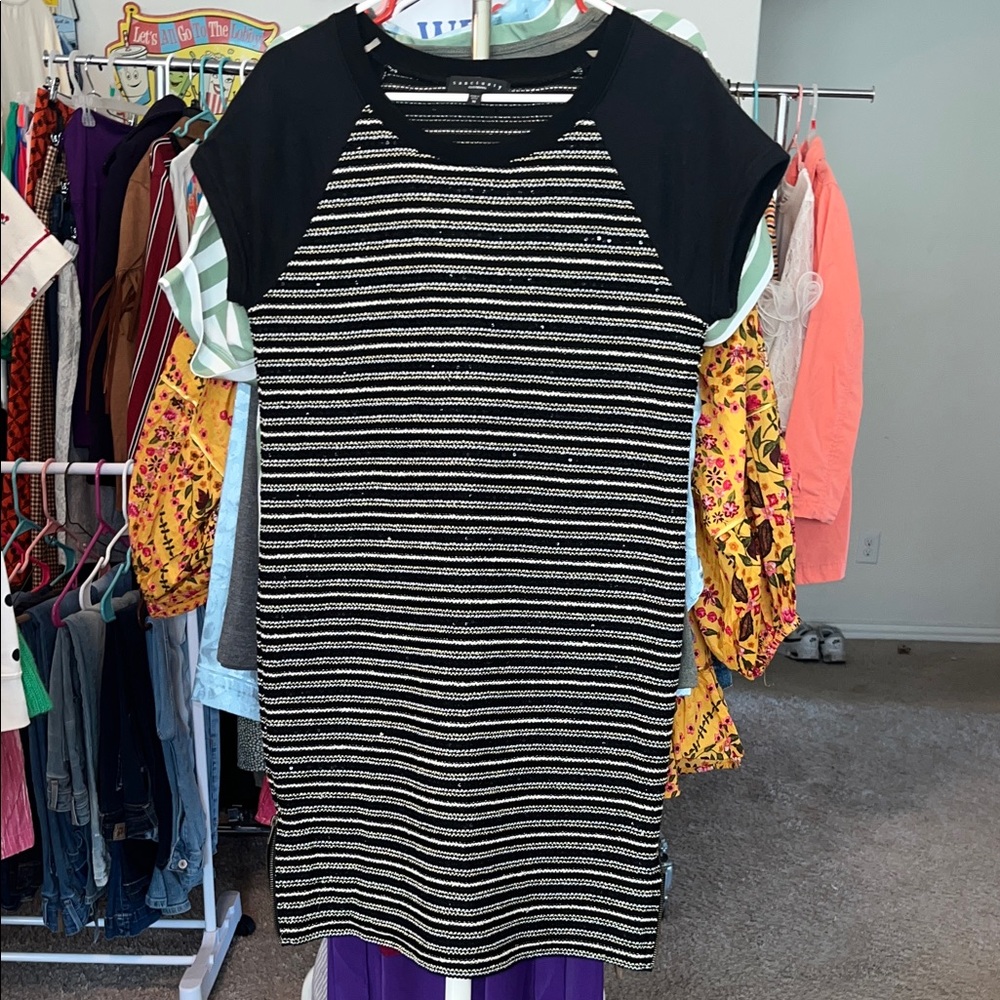 Sanctuary Black and White sequined Striped Mini Dress